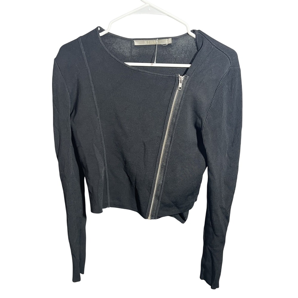 Tiger of Sweden Women's Black Asymmetrical Zip Ribbed Knit Sweater Top Size XS